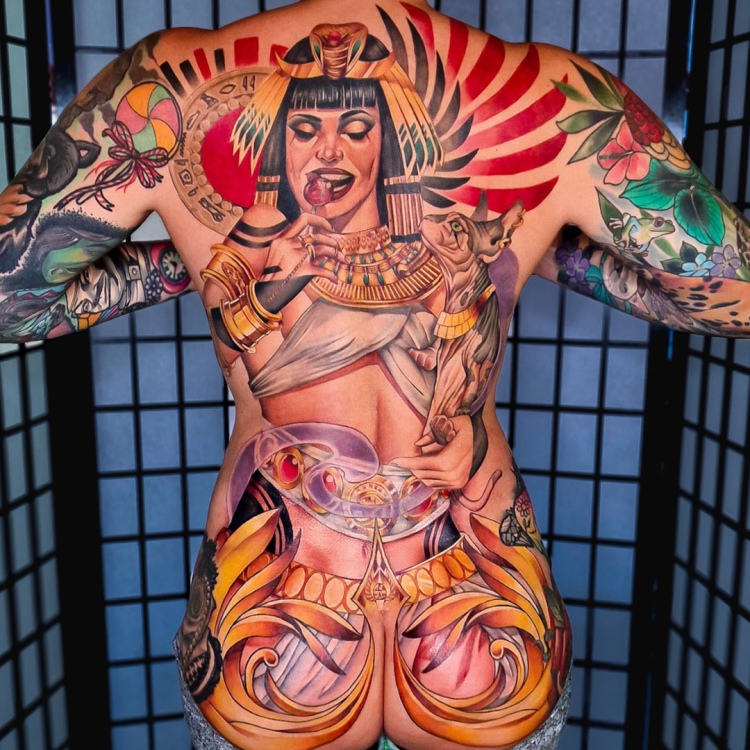 Neo traditional back tattoo female Worthing uk