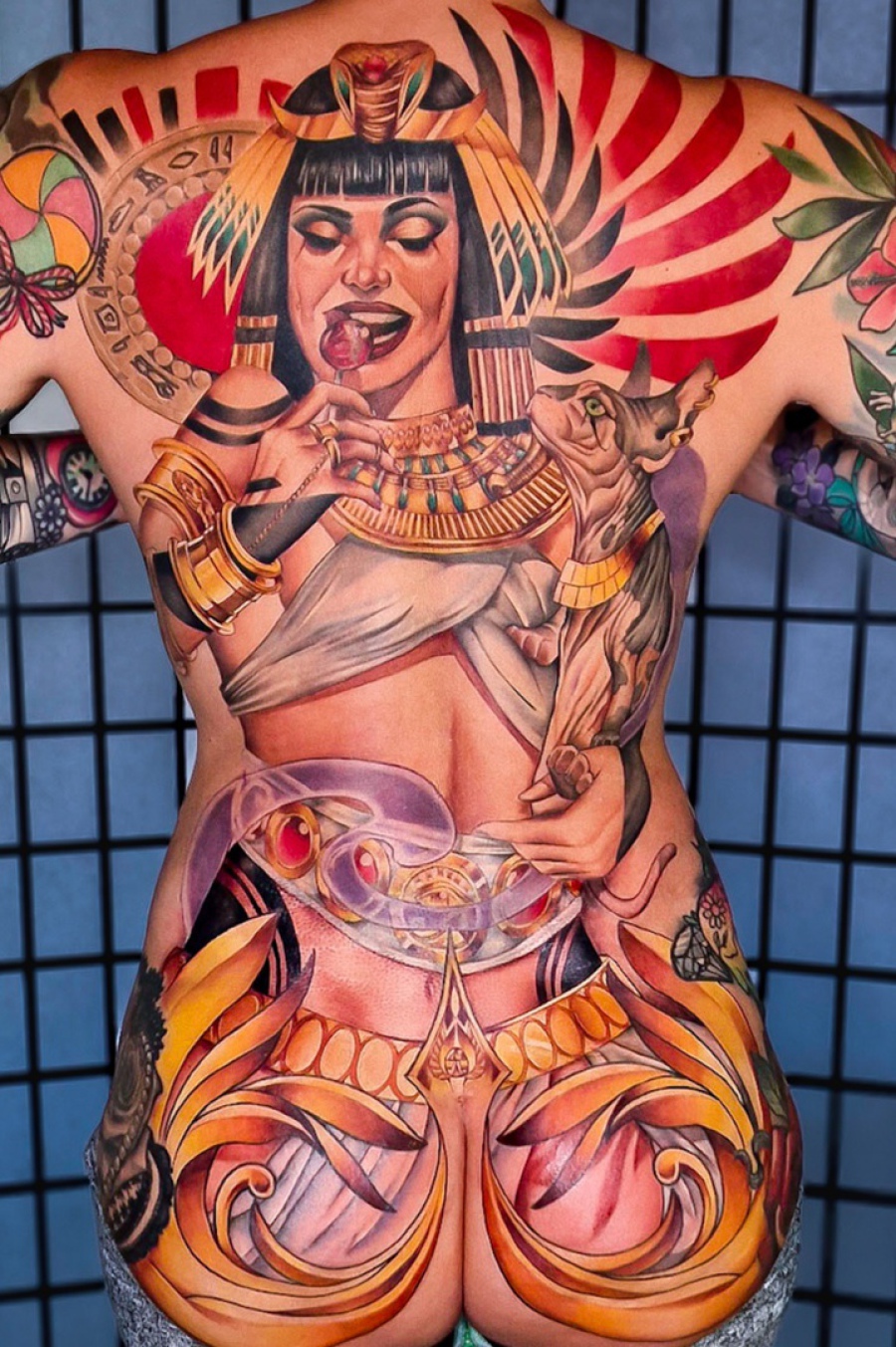 Full color back tattoo by Rick at broken puppet tattoo Worthing uk