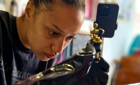 Chloe tattoo artist at broken puppet tattoo Worthing uk