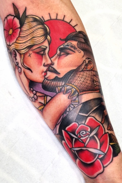 Traditional couple tattoo Worthing uk