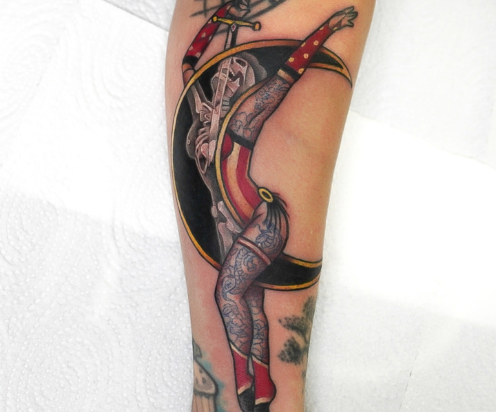 X-ray pinup traditional tattoo by Rick at Worthing uk