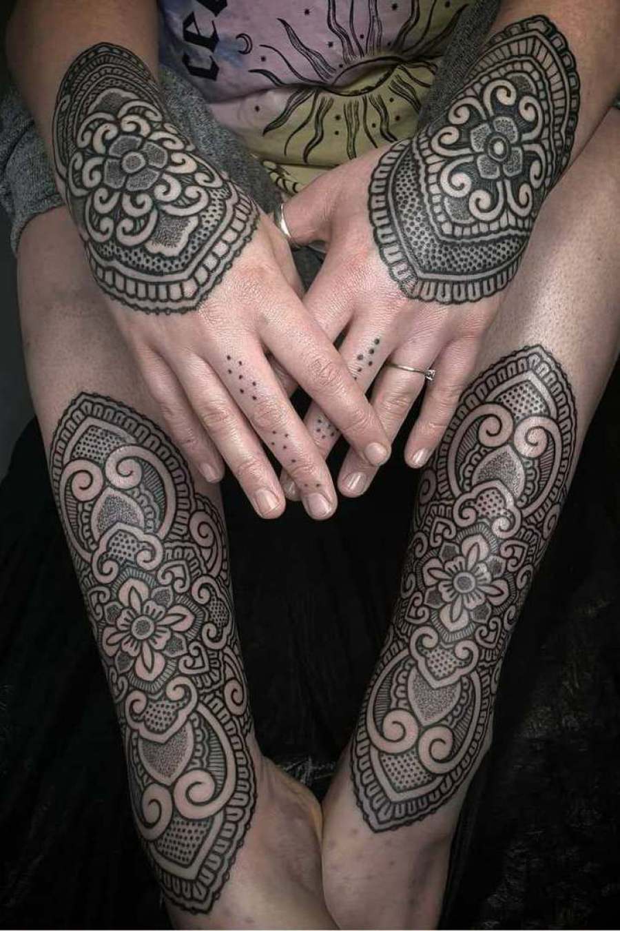 Simon ornamental feminine tattoo at broken puppet tattoo Worthing uk
