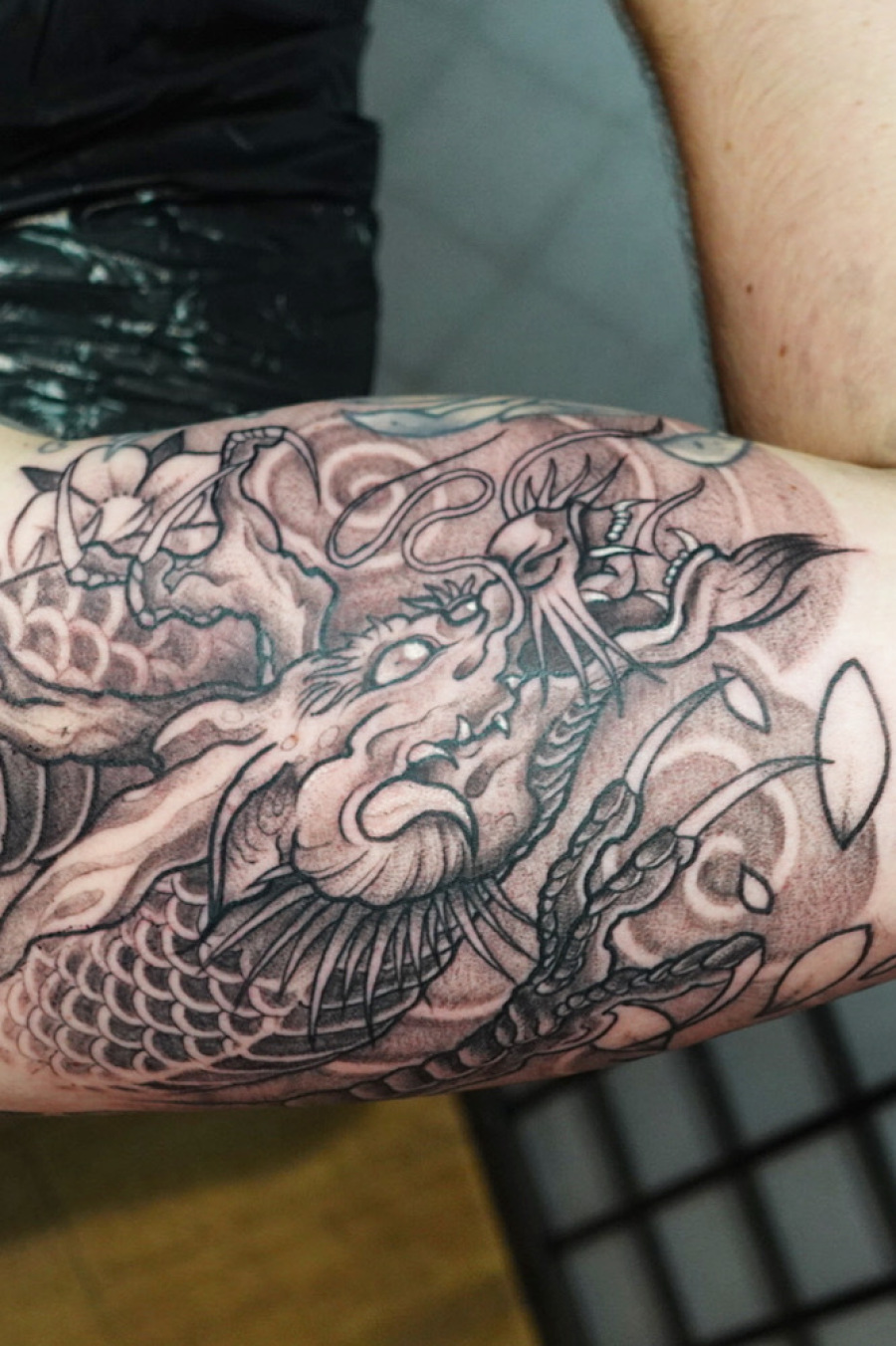Japanese dragon tattoo by Rick in Worthing tattoo studio
