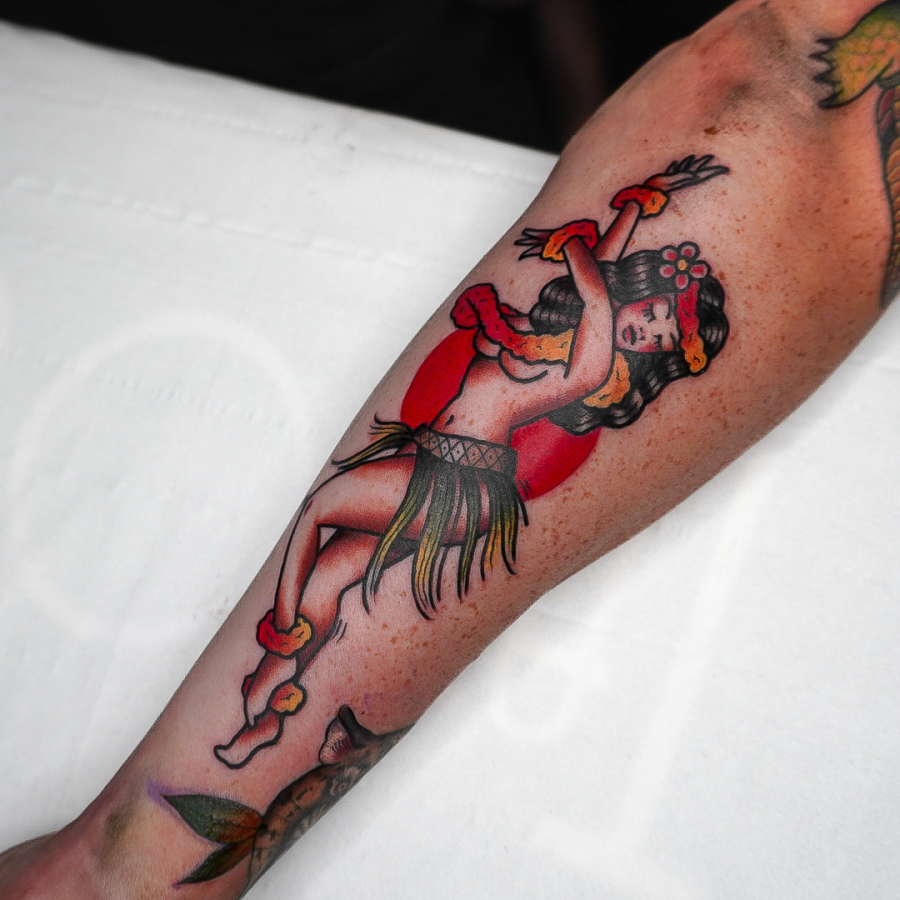 Sailor Jerry style pinup tattoo Worthing uk
