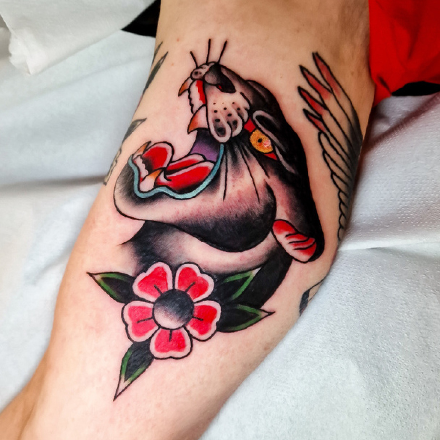 Traditional panther head tattoo Worthing uk