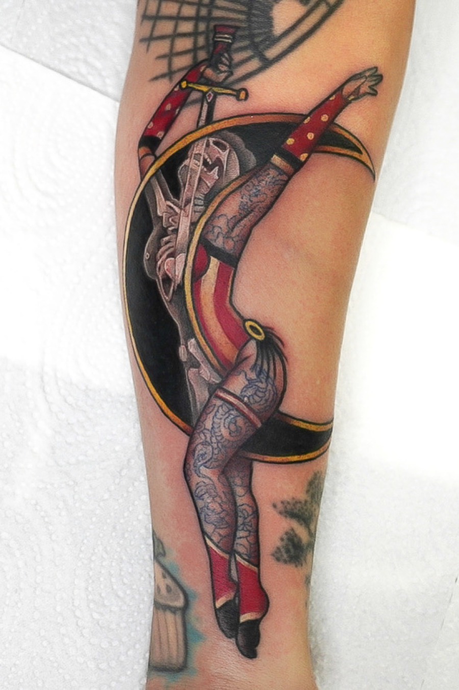 Traditional xay forearm tattoo done at broken puppet tattoo Worthing uk