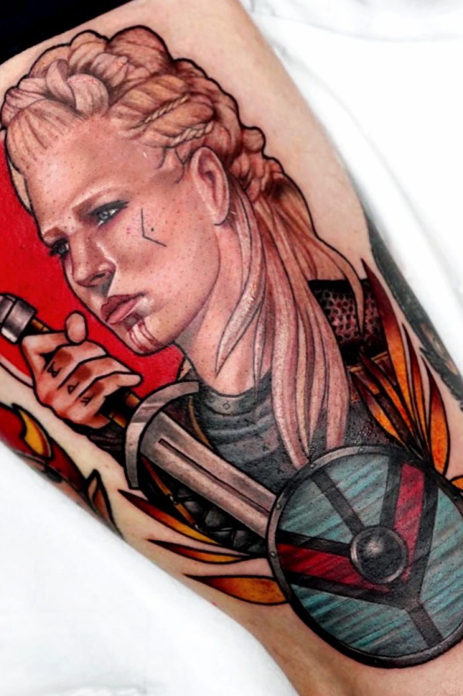 Neo traditional Viking tattoo done in Worthing uk at broken puppet tattoo