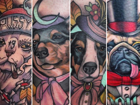 Neo traditional pet tattoos done in Worthing at broken puppet tattoo