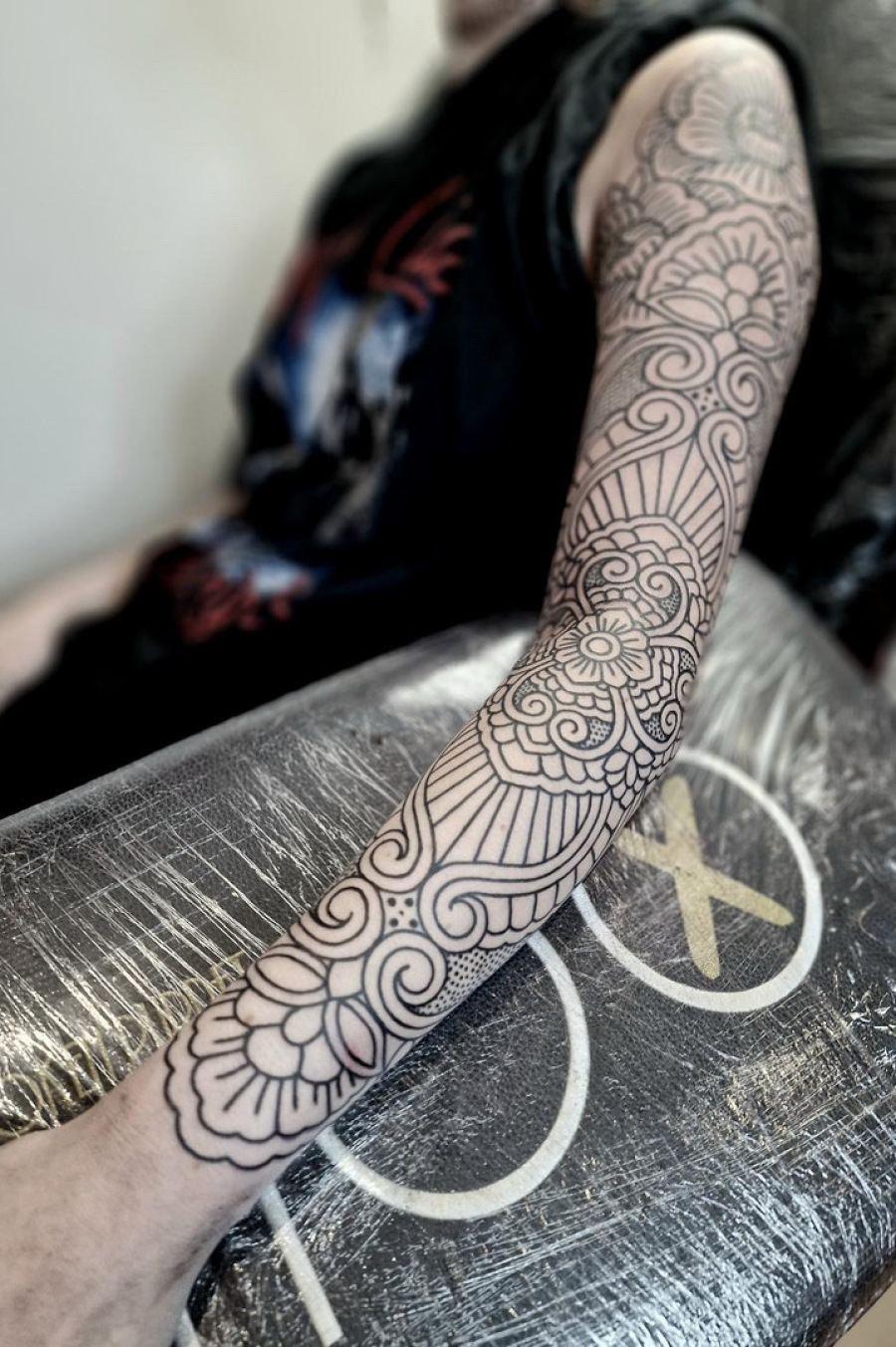 Ornamental sleeve tattoo female Worthing uk