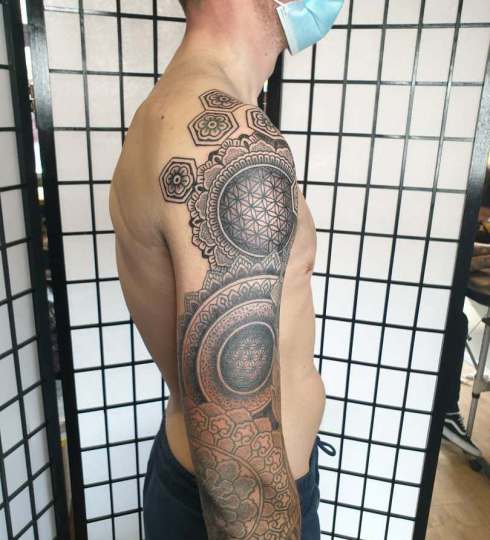 Ornamental sleeve done at broken puppet Worthing uk