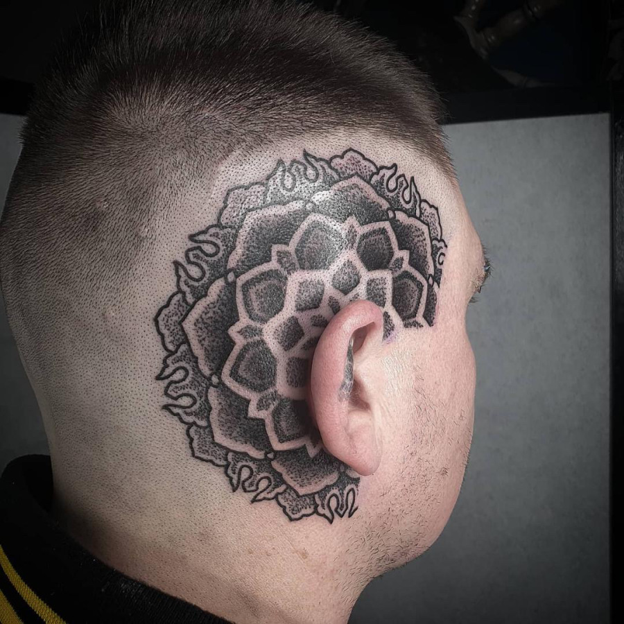 Mandala head tattoo done in Worthing West Sussex