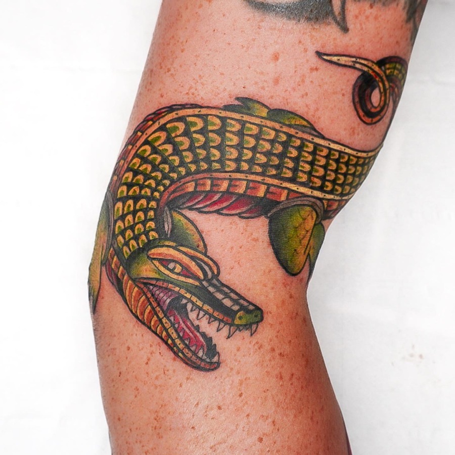 Traditional crocodile tattoo arm Worthing West Sussex
